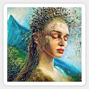 Optical illusion, portrait of pretty young woman and some nature Sticker